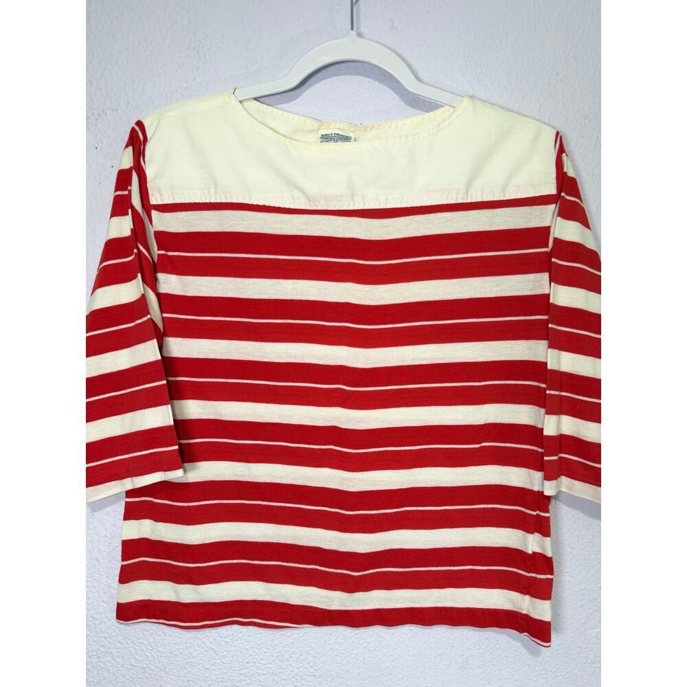Vintage Brittania Striped Tee Womens Red White Retro Size M Nautical Preppy Boxy